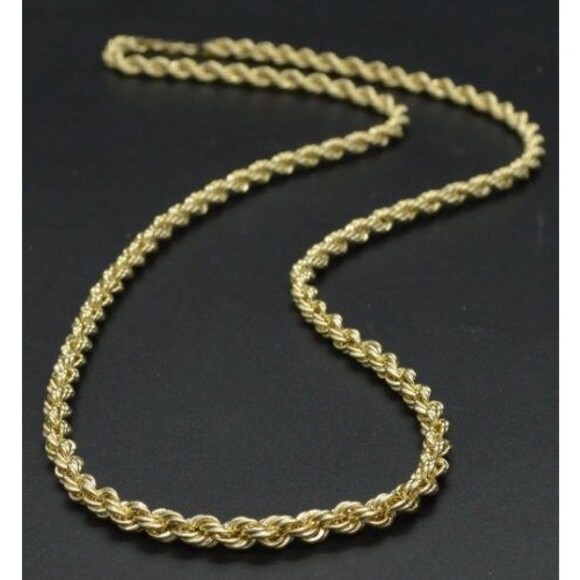 10K Yellow REAL GOLD Hollow Rope Chain Necklace 4mm 1820 22" 24" 26" 28" 30" - Picture 3 of 5